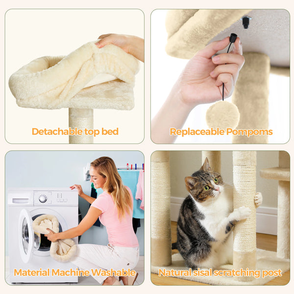 Pawsh Comfort™ Multi-Level Indoor Cat Tree – Tall Tower with Scratching Posts, Hammock, Large Perches, Hanging Balls & Spacious Condo House - Image 13