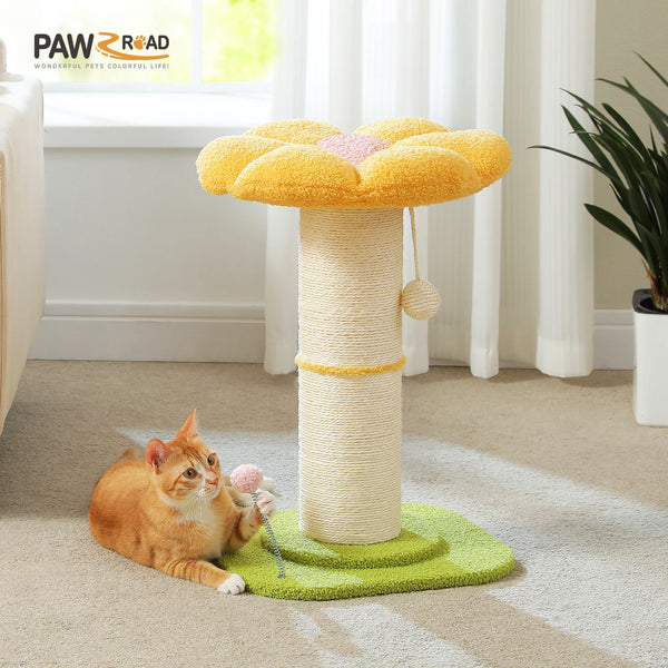 Pawsh Comfort™ Flower Small Cat Tree – Indoor Cat Scratching Post with Super Thick Natural Sisal, Pink Removable Perch, Mat & Playful Balls - Image 12