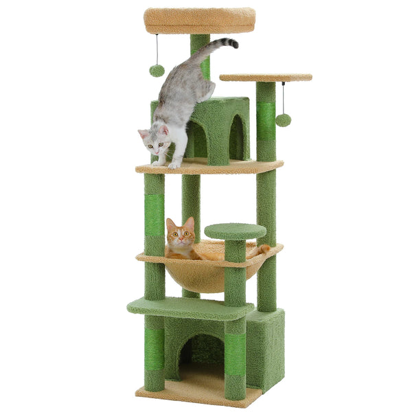 Pawsh Comfort™ 136cm Indoor Cat Tree Tower – Sisal-Covered Scratching Posts, Spacious Hammock, Padded Perches & Condos, Green - Image 8