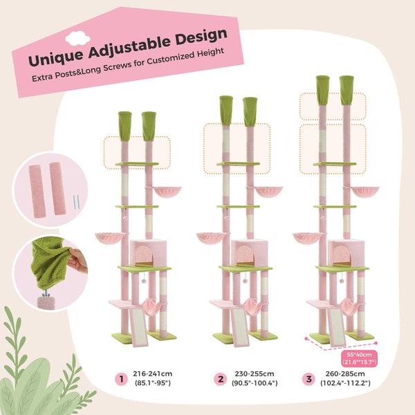 Pawsh Comfort™ Adjustable Floor-to-Ceiling Cat Tree – Tall Indoor Tower with Sisal Scratching Post, Cozy Condo, Hammock & Cat Toys - Image 11