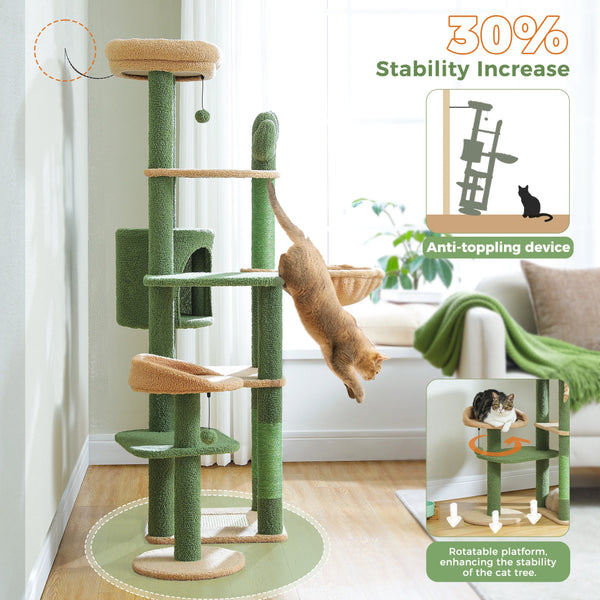 Pawsh Comfort™ Multi-Level Indoor Cat Tree – Tall Tower with Scratching Posts, Hammock, Large Perches, Hanging Balls & Spacious Condo House - Image 30