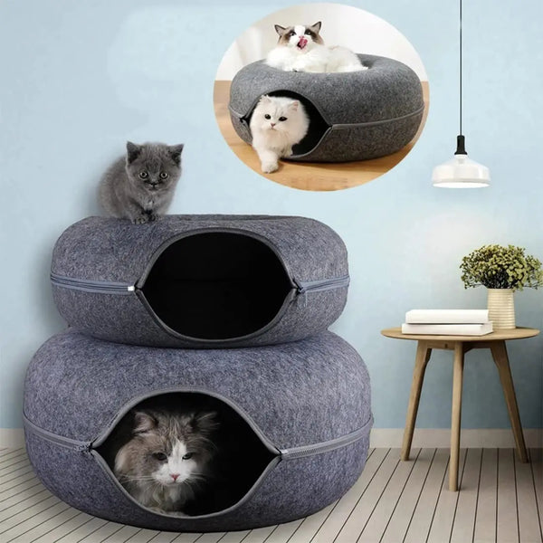Donut Cat Bed Interactive Tunnel Pet Felt Indoor Toys Cats House Kitten Training Toy Cat Kennel Pets Supplies - Image 7
