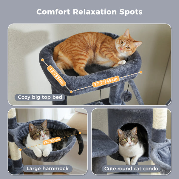 Pawsh Comfort™ Multi-Level Indoor Cat Tree – Tall Tower with Scratching Posts, Hammock, Large Perches, Hanging Balls & Spacious Condo House - Image 22