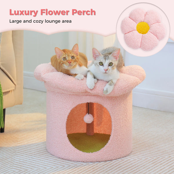 Cat Beds for Indoor Cats, Large Cat House with Removable Flower Cat Bed, Cute Cat Cave Cat Hideaway, Indoor Cat House Condo - Image 10