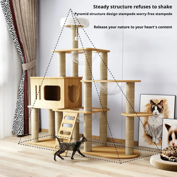 Pawsh Comfort™ Cat Climbing Frame Tower for Large Cats – Large Hammock, Sisal-Covered Scratching Posts, Cozy Condo & Top Perch - Image 3
