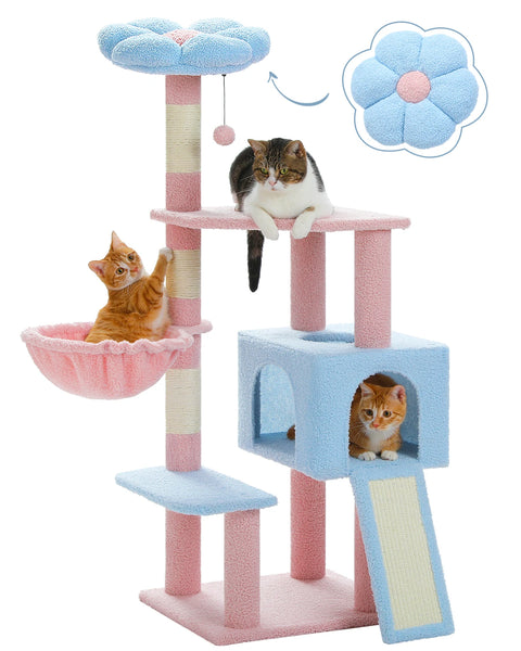 Flower Cat Tree, Multi-Level Cat Tower with Sisal Scratching Posts, Hammock, Ramp, Top Perch, Cat Condo for Indoor, Kitten Toys - Image 16