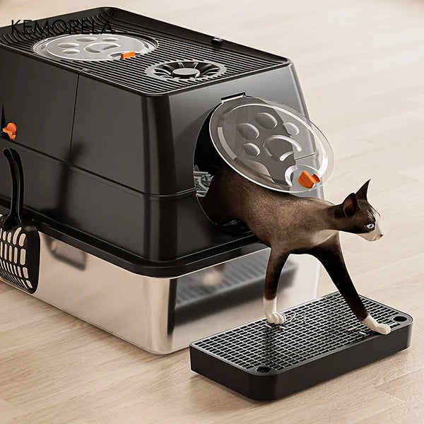 KEMORELA Stainless Steel Cat Litter Box XLExtra Large Litter Box for Big Cats Enclosed Removable with High Sided Enclosure Scoop - Image 6