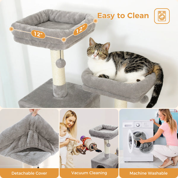 Pawsh Comfort™ Large Indoor Cat Tree Tower – Sisal-Covered Scratching Posts, Spacious Hammock, Padded Perches & Condos, Grey - Image 5
