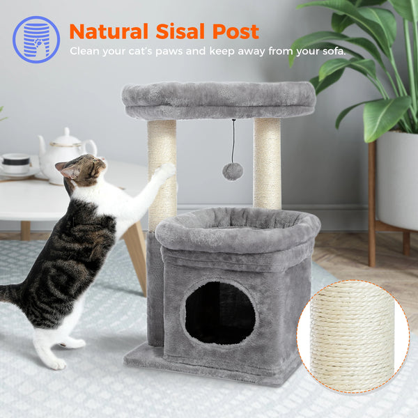 Pawsh Comfort™ Cat Tree Tower – Cozy Condo, Wide Top Perch, Natural Sisal Posts, Soft Plush & Playful Pom-Pom, Ideal for 1-2 Indoor Cats - Image 18