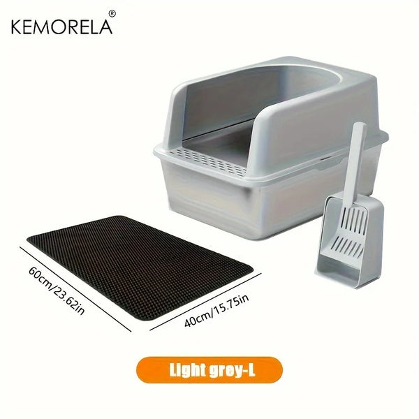 Stainless Steel Litter Box With Litter Mat And Litter Spade Lid High Side Suitable For Large Cats Closed Litter Tray With Spoon - Image 8