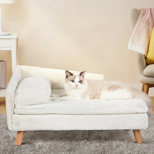 Elevated Pet Bed Solid Wood Leg Dog Cat Sofa for Indoor  L Shape Plush Couch Lounge with Soft Cushion - Image 1