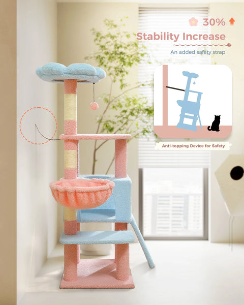 Flower Cat Tree, Multi-Level Cat Tower with Sisal Scratching Posts, Hammock, Ramp, Top Perch, Cat Condo for Indoor, Kitten Toys - Image 9