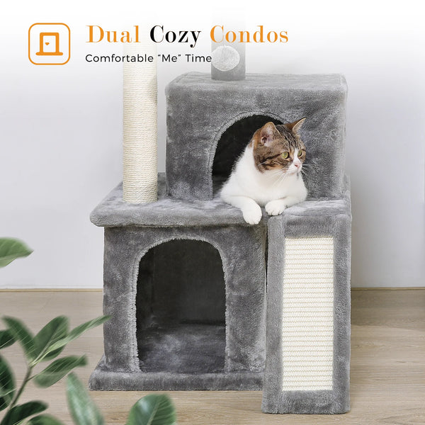 Pawsh Comfort™ Wooden Cat Tower – Double Condos, Spacious Perch, Fully Wrapped Sisal Scratching Posts & Replaceable Dangling Balls - Image 28