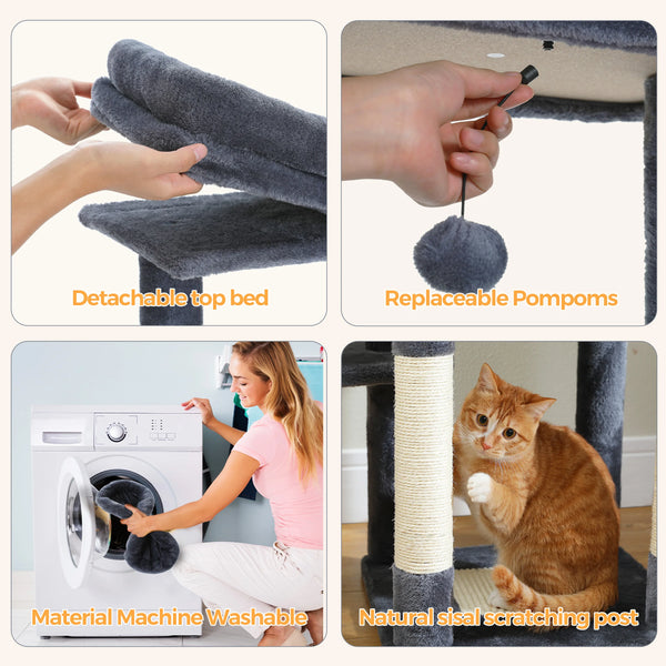 Pawsh Comfort™ Multi-Level Indoor Cat Tree – Tall Tower with Scratching Posts, Hammock, Large Perches, Hanging Balls & Spacious Condo House - Image 23