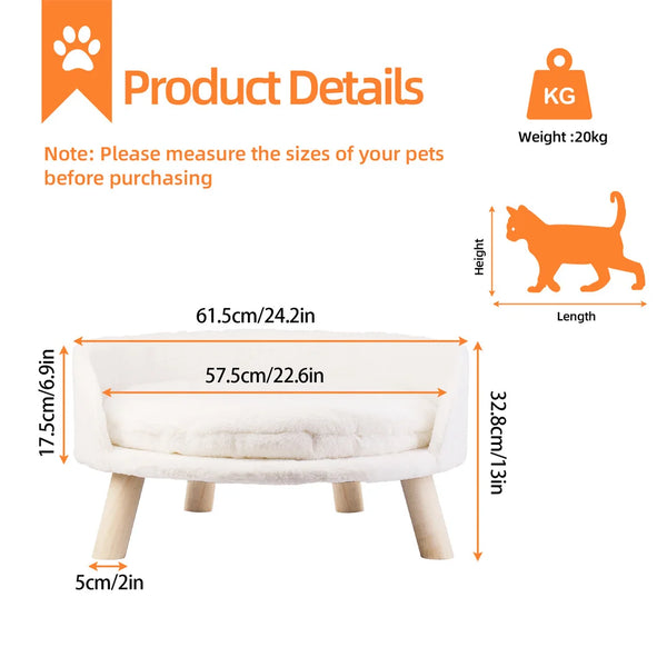 Luxury Cat Bed Soft Warm Plush Fabric Pet Nesting Chair Bed Stool Wood Legs with Cushion Pad Washable Waterproof for Small Pets - Image 12