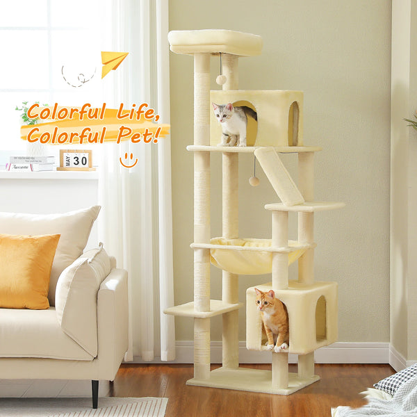 Pawsh Comfort™ 180cm Large Cat Tree Tower – Spacious Climbing Frame with Sisal Scratching Post, Hammock & Perch - Image 2