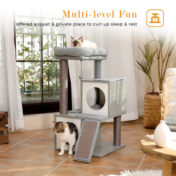 Pawsh Comfort™ Wooden Cat Tower – Double Condos, Spacious Perch, Fully Wrapped Sisal Scratching Posts & Replaceable Dangling Balls - Image 10