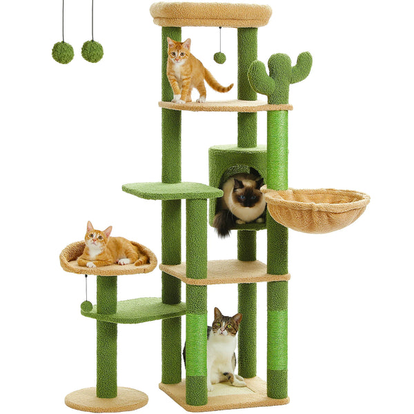 Pawsh Comfort™ Multi-Level Indoor Cat Tree – Tall Tower with Scratching Posts, Hammock, Large Perches, Hanging Balls & Spacious Condo House - Image 40
