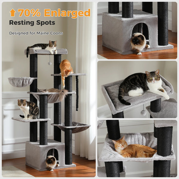 Pawsh Comfort™ Large Cat Tree for Big Cats – Robust Multi-Level Tower with Hammock, 11 Sisal Posts & Large Perch - Image 6