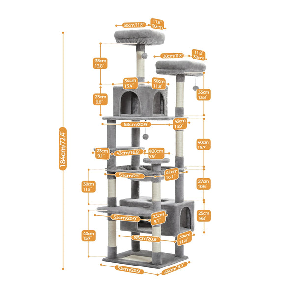 Pawsh Comfort™ Large Indoor Cat Tree Tower – Sisal-Covered Scratching Posts, Spacious Hammock, Padded Perches & Condos, Grey - Image 4