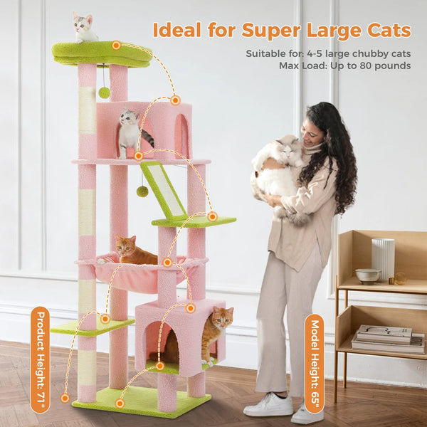 Pawsh Comfort™ 180cm Large Cat Tree Tower – Spacious Climbing Frame with Sisal Scratching Post, Hammock & Perch - Image 26