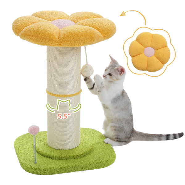 Pawsh Comfort™ Flower Small Cat Tree – Indoor Cat Scratching Post with Super Thick Natural Sisal, Pink Removable Perch, Mat & Playful Balls - Image 25