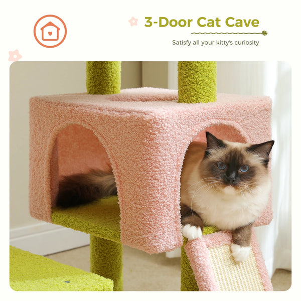 Flower Cat Tree, Multi-Level Cat Tower with Sisal Scratching Posts, Hammock, Ramp, Top Perch, Cat Condo for Indoor, Kitten Toys - Image 6