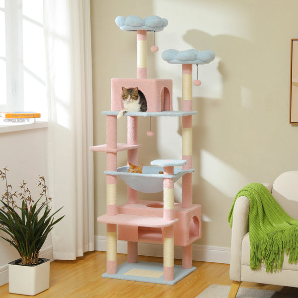 Pawsh Comfort™ 184cm Large Indoor Cat Tree Tower – Sisal-Covered Scratching Posts, Spacious Hammock, Padded Perches & Condos, Blue - Image 2