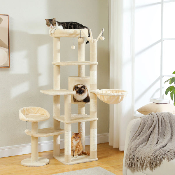 Pawsh Comfort™ Multi-Level Indoor Cat Tree – Tall Tower with Scratching Posts, Hammock, Large Perches, Hanging Balls & Spacious Condo House - Image 2