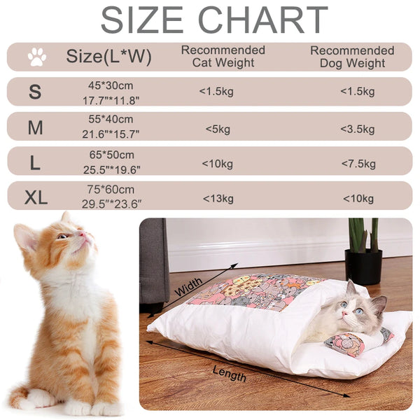 Japanese Cat Bed Warm Cat Sleeping Bag Deep Sleep Cave Winter Removable Pet House Bed for Cats Dogs Nest Cushion with Pillow - Image 6