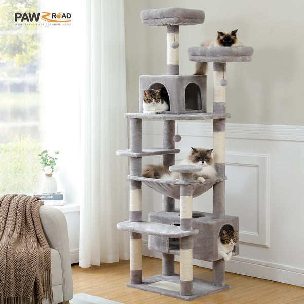 Pawsh Comfort™ Large Indoor Cat Tree Tower – Sisal-Covered Scratching Posts, Spacious Hammock, Padded Perches & Condos, Grey - Image 10