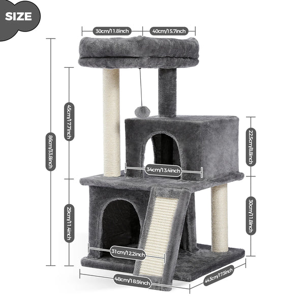 Pawsh Comfort™ Wooden Cat Tower – Double Condos, Spacious Perch, Fully Wrapped Sisal Scratching Posts & Replaceable Dangling Balls - Image 7