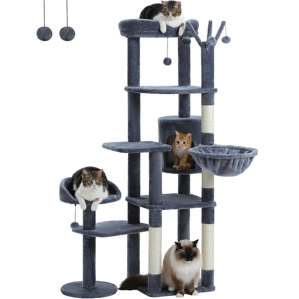 Pawsh Comfort™ Multi-Level Indoor Cat Tree – Tall Tower with Scratching Posts, Hammock, Large Perches, Hanging Balls & Spacious Condo House - Image 42