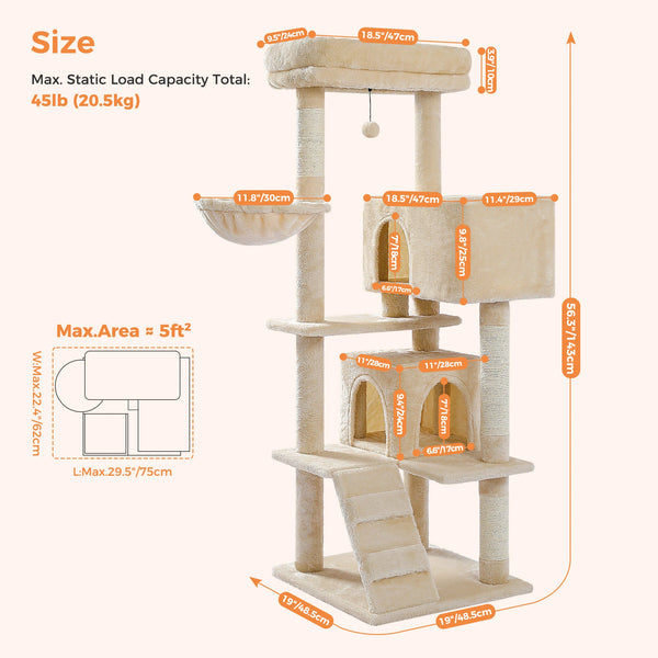 Cat Tree with Toy Cat Tower condo for Indoor Cats Cat House with Padded Plush Perch Cozy Hammock and Sisal Scratching Posts - Image 43