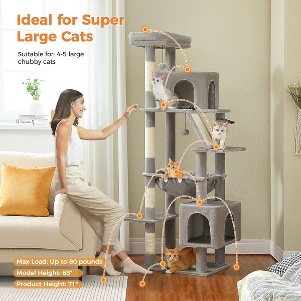 Pawsh Comfort™ 180cm Large Cat Tree Tower – Spacious Climbing Frame with Sisal Scratching Post, Hammock & Perch - Image 3
