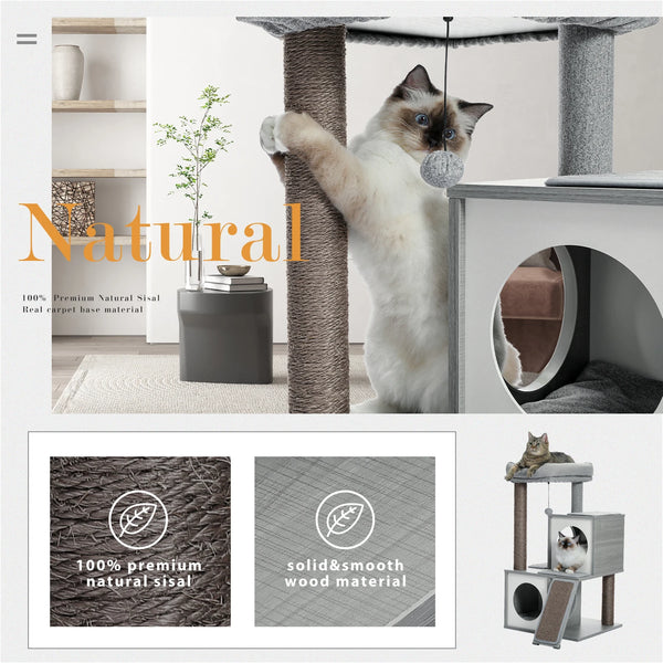Pawsh Comfort™ Wooden Cat Tower – Double Condos, Spacious Perch, Fully Wrapped Sisal Scratching Posts & Replaceable Dangling Balls - Image 14
