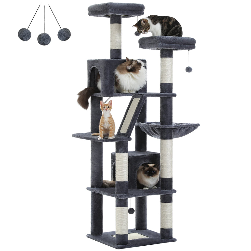 Pawsh Comfort™ Large Indoor Cat Tree – 180cm Tall Multi-Level Plush Tower with Sisal Scratching, Condos & Perches