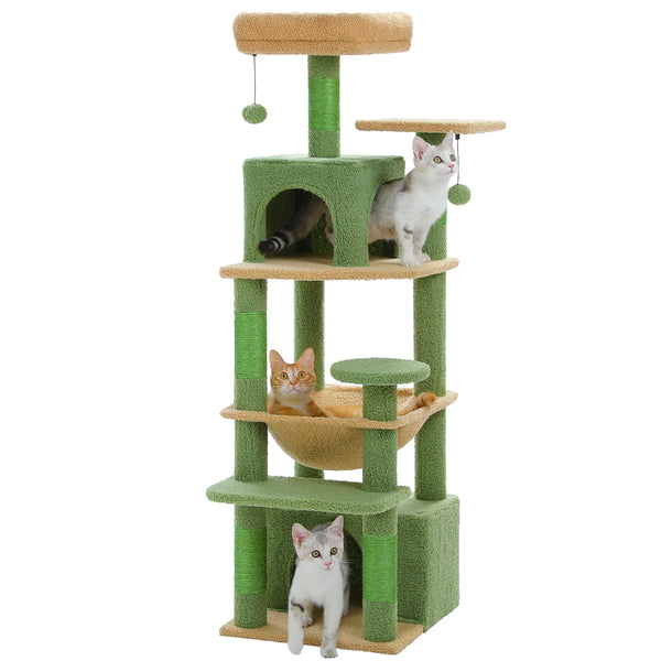Pawsh Comfort™ 136cm Indoor Cat Tree Tower – Sisal-Covered Scratching Posts, Spacious Hammock, Padded Perches & Condos, Green - Image 9