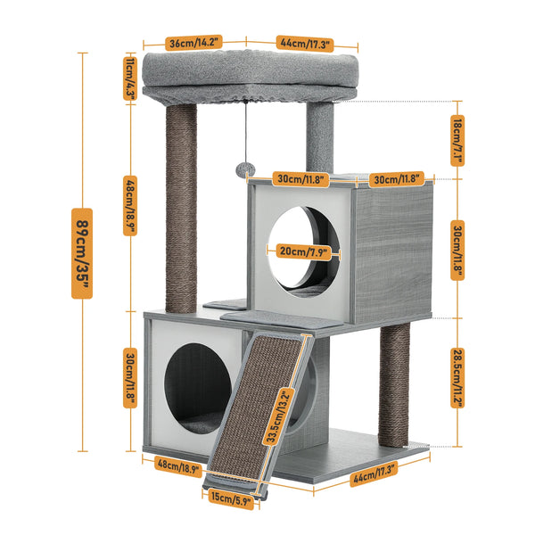 Pawsh Comfort™ Wooden Cat Tower – Double Condos, Spacious Perch, Fully Wrapped Sisal Scratching Posts & Replaceable Dangling Balls - Image 8