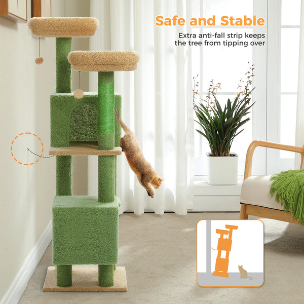 Pawsh Comfort™ Cactus Cat Tree – 133cm Indoor Cat Tower with 2 Padded Perches, 2 Condos & 2 Scratching Posts - Image 6