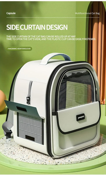 Pawsh Comfort™ Breathable Grid Design Cat Backpack – Large Capacity, Comfortable, Foldable & Portable Pet Supply Carrier - Image 9