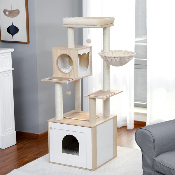 Pawsh Comfort™ Multi-Level Indoor Wood Cat Tree – Spacious Condo, Scratching Posts, Hammock, Top Perch & Cat Toys - Image 25