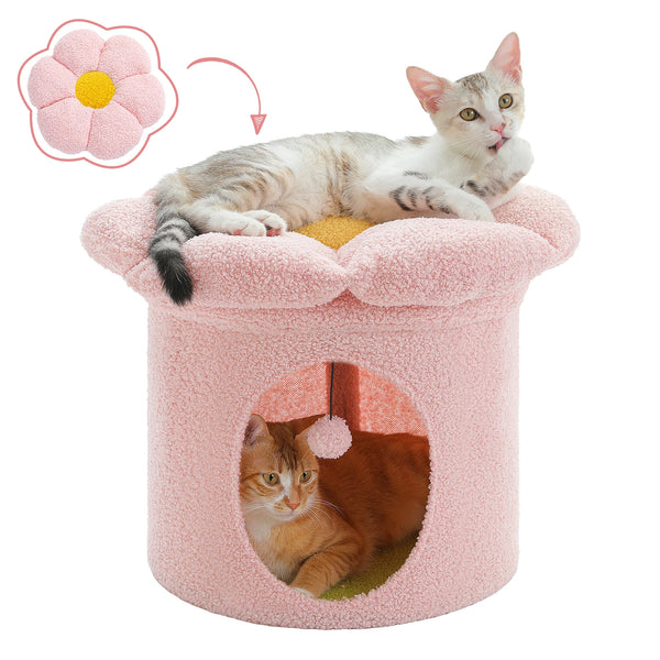 Cat Beds for Indoor Cats, Large Cat House with Removable Flower Cat Bed, Cute Cat Cave Cat Hideaway, Indoor Cat House Condo - Image 16