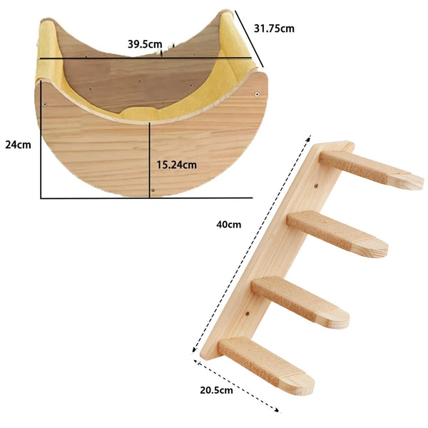 Pawsh Comfort™ Wall-Mounted Wooden Cat Tree – Shelves, Scratching Posts, Climbing Perches, Hammock, Steps & Ladder - Image 30