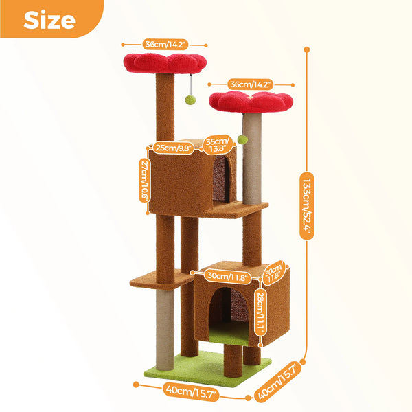 Pawsh Comfort™ Cactus Cat Tree – 133cm Indoor Cat Tower with 2 Padded Perches, 2 Condos & 2 Scratching Posts - Image 10
