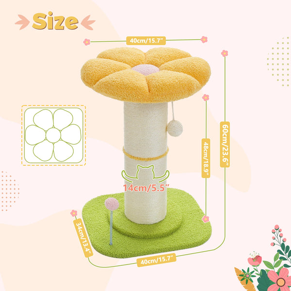 Pawsh Comfort™ Flower Small Cat Tree – Indoor Cat Scratching Post with Super Thick Natural Sisal, Pink Removable Perch, Mat & Playful Balls - Image 9