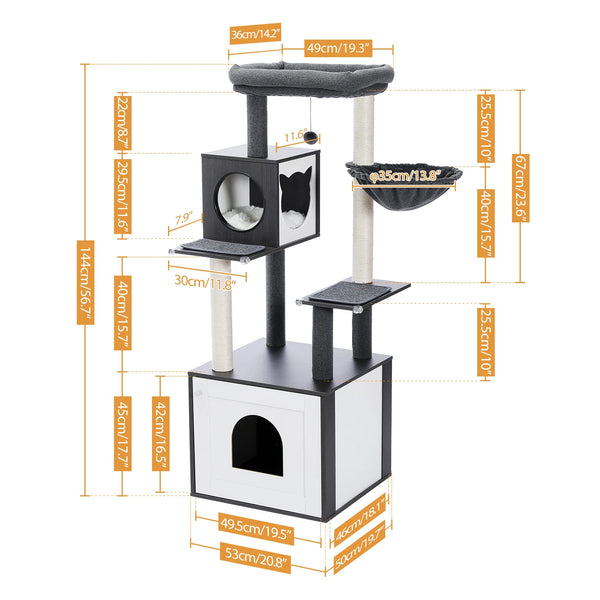 Pawsh Comfort™ Multi-Level Indoor Wood Cat Tree – Spacious Condo, Scratching Posts, Hammock, Top Perch & Cat Toys - Image 32