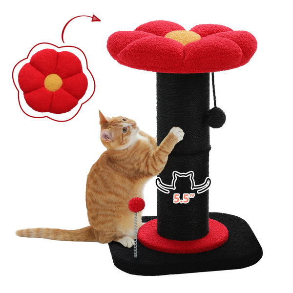Pawsh Comfort™ Flower Small Cat Tree – Indoor Cat Scratching Post with Super Thick Natural Sisal, Pink Removable Perch, Mat & Playful Balls - Image 23