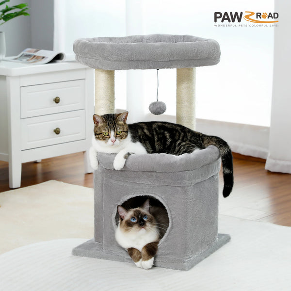 Pawsh Comfort™ Cat Tree Tower – Cozy Condo, Wide Top Perch, Natural Sisal Posts, Soft Plush & Playful Pom-Pom, Ideal for 1-2 Indoor Cats - Image 11