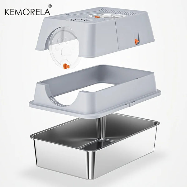 KEMORELA Stainless Steel Cat Litter Box XLExtra Large Litter Box for Big Cats Enclosed Removable with High Sided Enclosure Scoop - Image 8